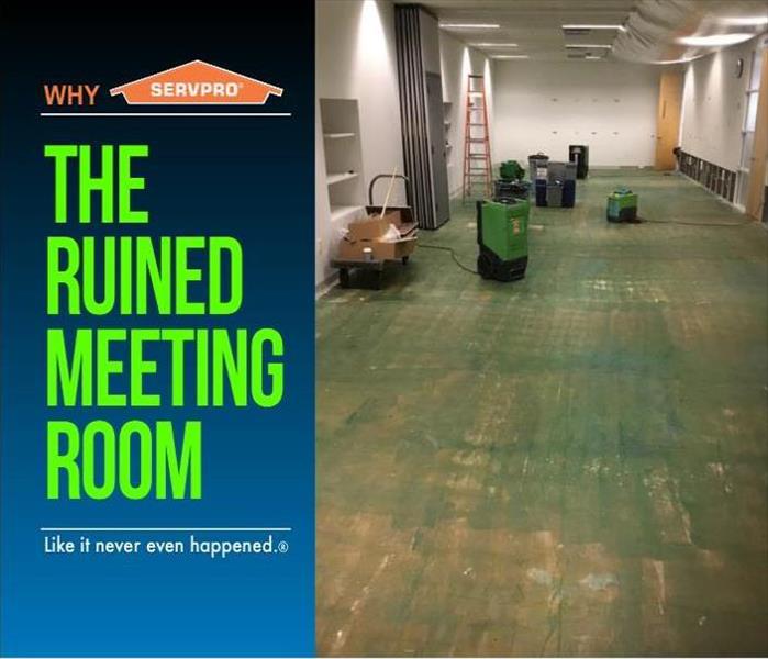 corporate meeting room in Foxborough with all contents removed including carpet and two dehumidifiers 