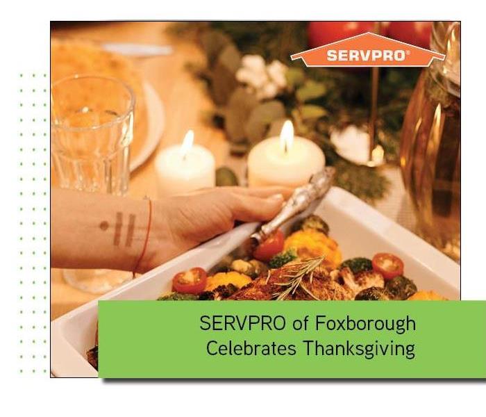 Thanksgiving gathering with SERVPRO logo. 