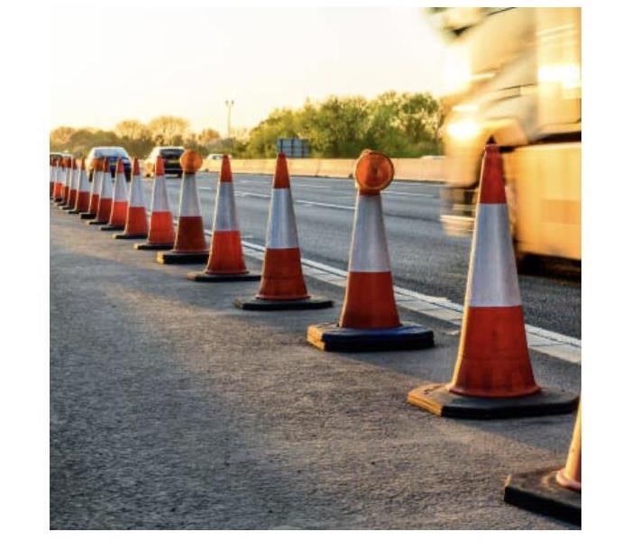 traffic cones during sunset
